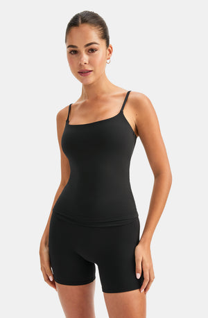 DAYFLEX BUILT-IN SUPPORT SPAGHETTI STRAP FULL LENGTH CAMI VEST - SHADOW BLACK