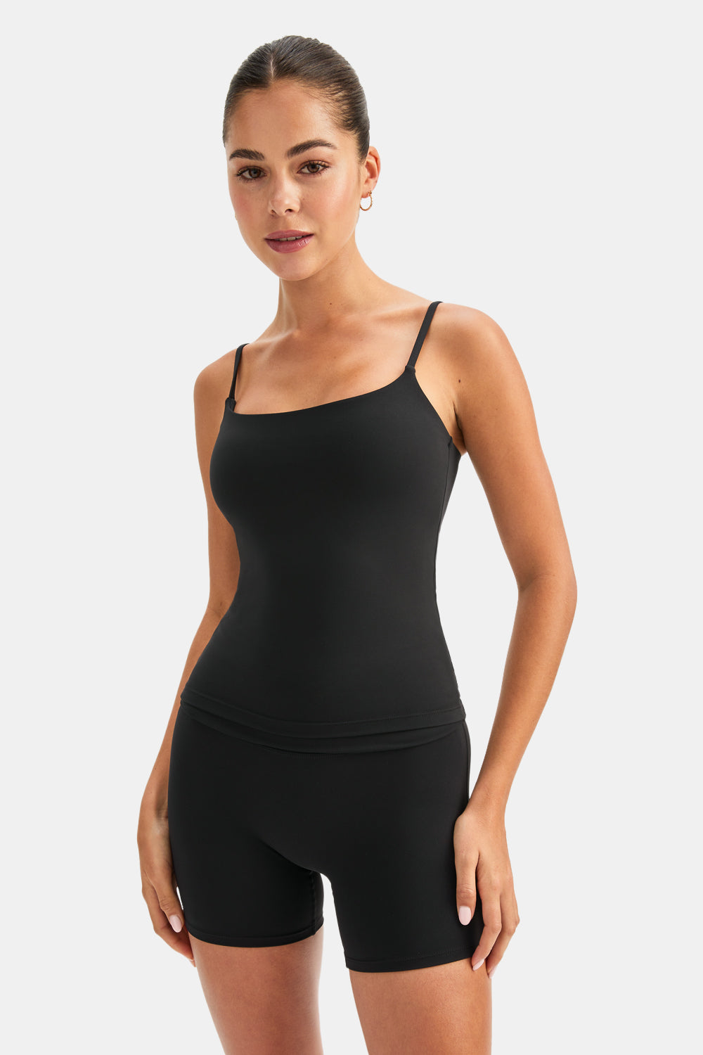 DAYFLEX BUILT-IN SUPPORT SPAGHETTI STRAP FULL LENGTH CAMI VEST - SHADOW BLACK