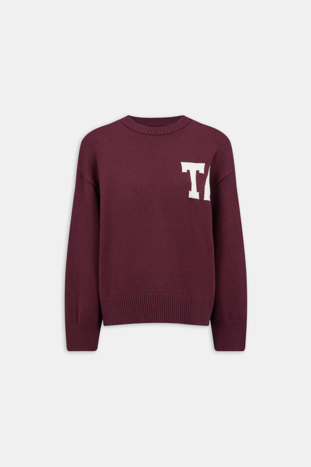 T LOGO KNIT SWEATER - BURGUNDY AND BUTTERMILK