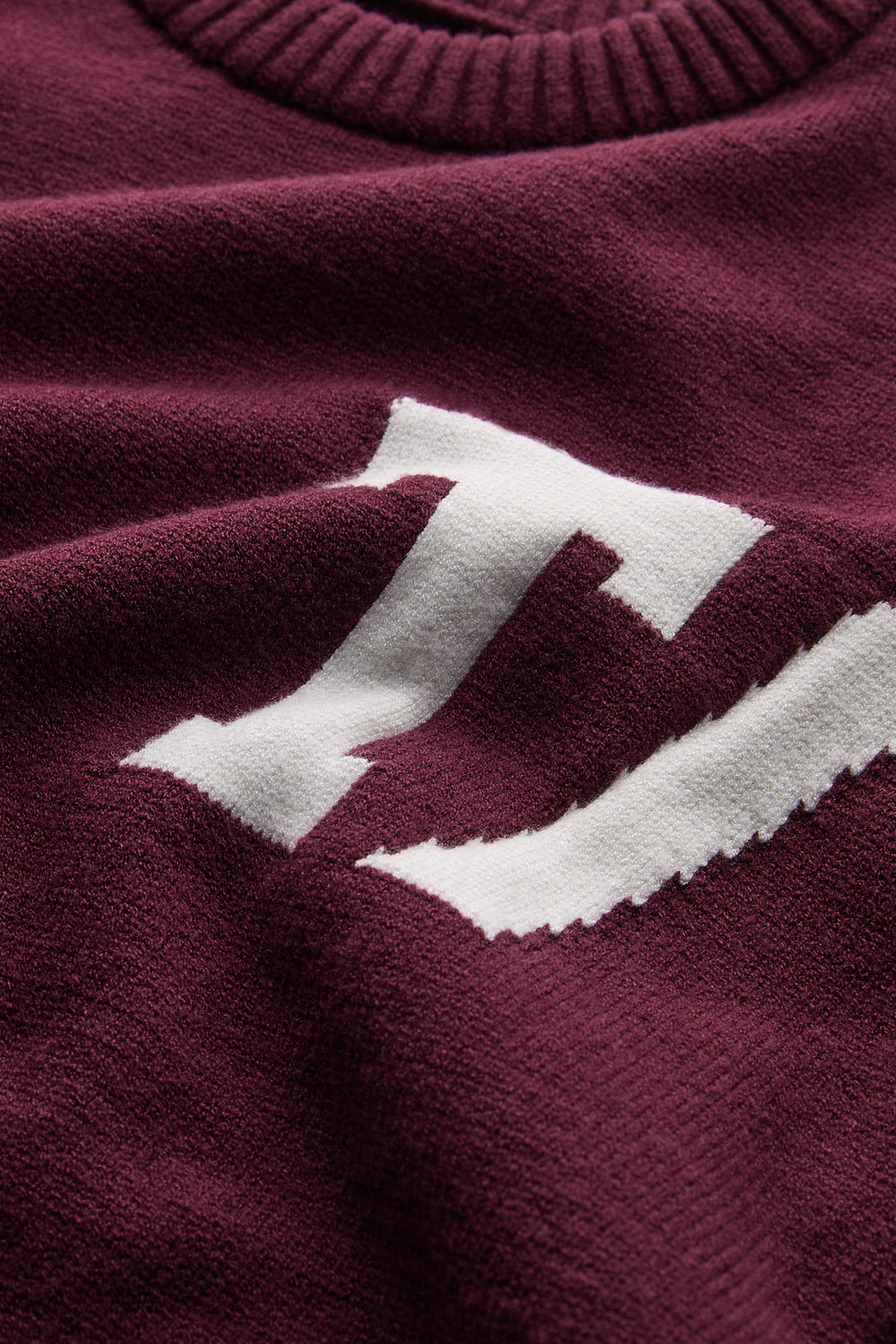 T LOGO KNIT SWEATER - BURGUNDY AND BUTTERMILK