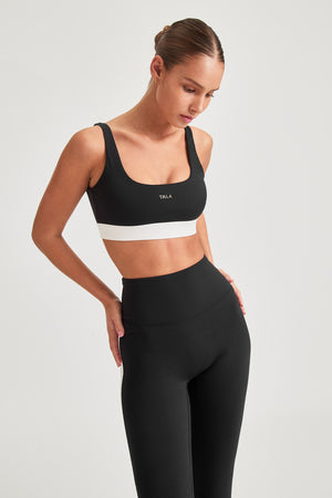 DAYFLEX OPEN BACK SQUARE NECK SPORTS BRA - SHADOW BLACK AND IVORY