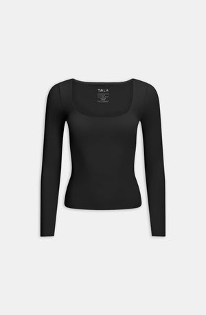 DAYFLEX BUILT-IN SUPPORT SCOOP NECK LONG SLEEVE TOP - SHADOW BLACK