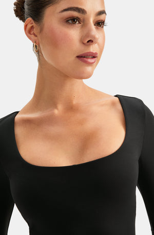 DAYFLEX BUILT-IN SUPPORT SCOOP NECK LONG SLEEVE TOP - SHADOW BLACK