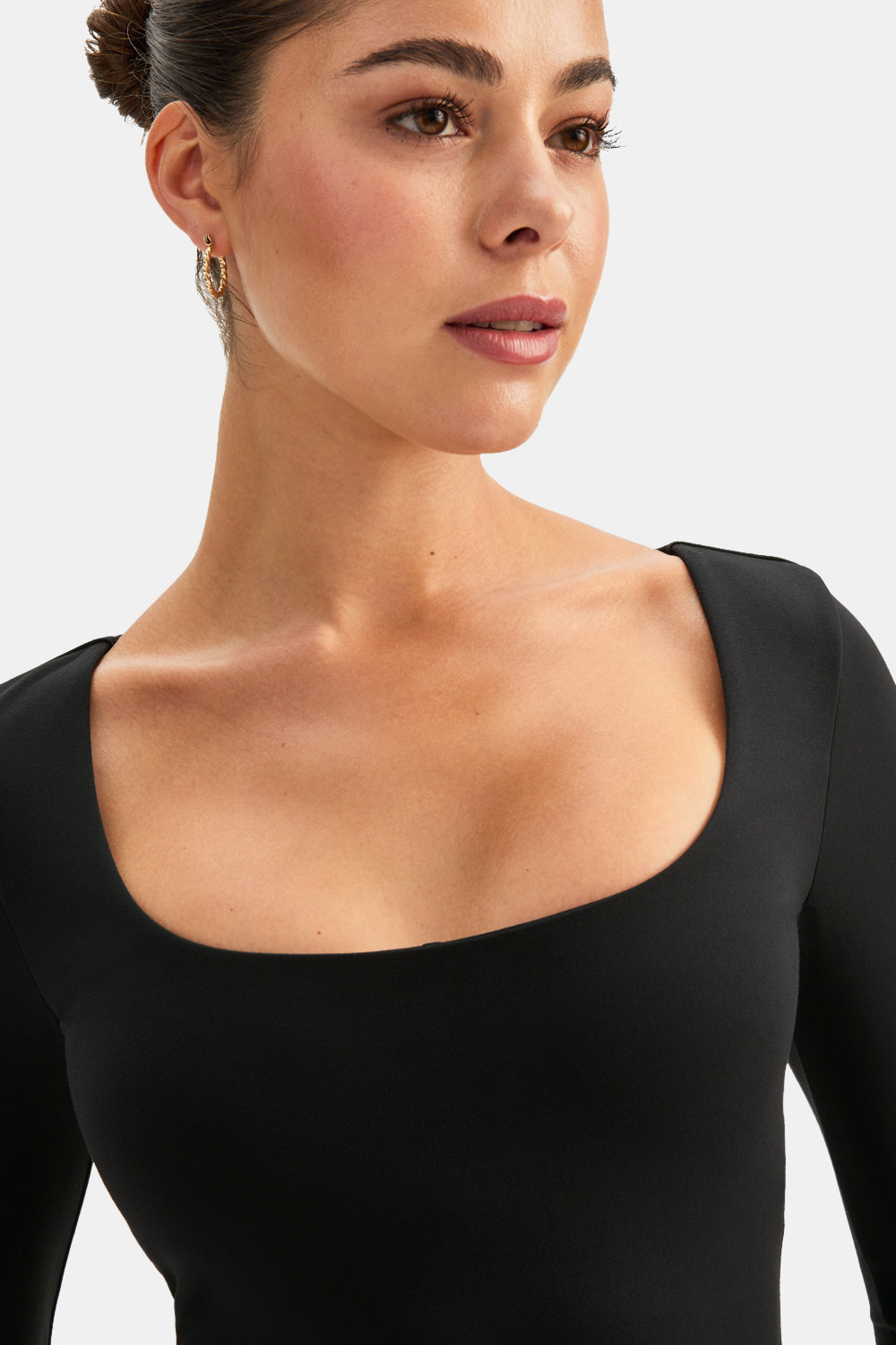 DAYFLEX BUILT-IN SUPPORT SCOOP NECK LONG SLEEVE TOP - SHADOW BLACK