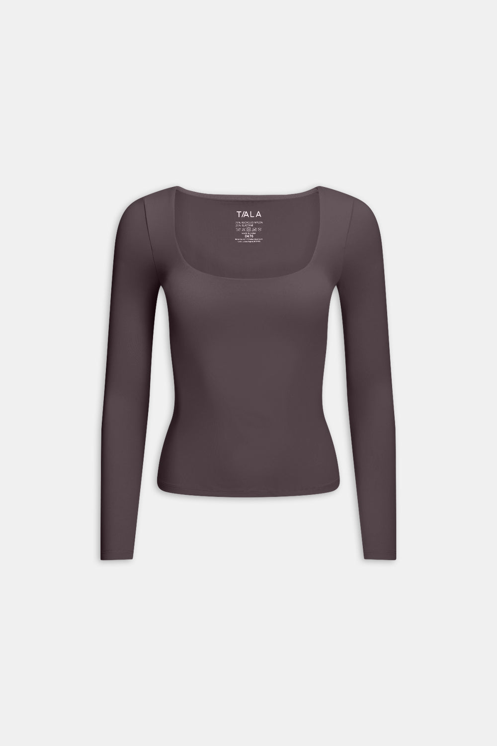 DAYFLEX BUILT-IN SUPPORT SCOOP NECK LONG SLEEVE TOP - COOL ESPRESSO