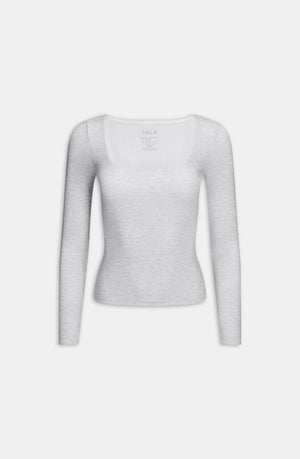 DAYFLEX BUILT-IN SUPPORT SCOOP NECK LONG SLEEVE TOP - GREY MARL