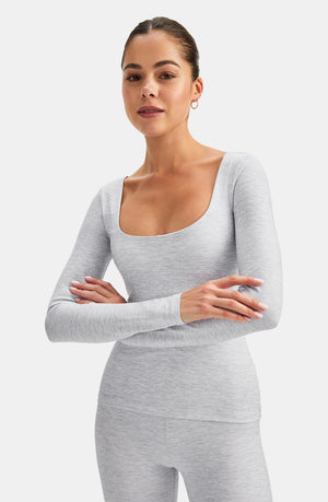 DAYFLEX BUILT-IN SUPPORT SCOOP NECK LONG SLEEVE TOP - GREY MARL