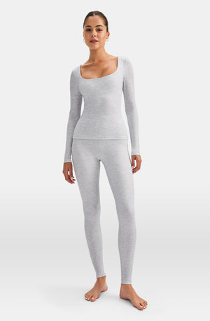 DAYFLEX BUILT-IN SUPPORT SCOOP NECK LONG SLEEVE TOP - GREY MARL