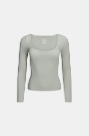 DAYFLEX BUILT-IN SUPPORT SCOOP NECK LONG SLEEVE TOP - SOFT SAGE