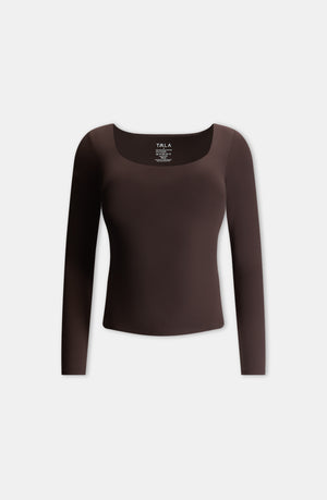 DAYFLEX BUILT-IN SUPPORT SCOOP NECK LONG SLEEVE TOP - AMERICANO