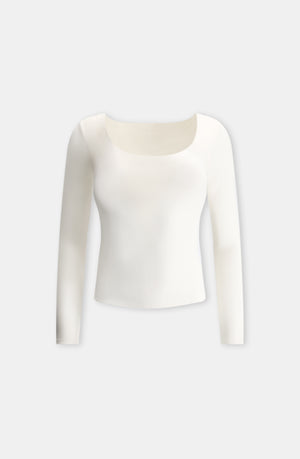 DAYFLEX BUILT-IN SUPPORT SCOOP NECK LONG SLEEVE TOP - IVORY