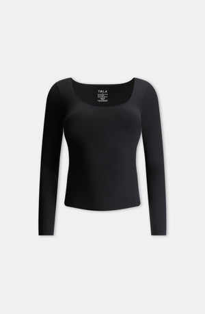 DAYFLEX BUILT-IN SUPPORT SCOOP NECK LONG SLEEVE TOP - SHADOW BLACK