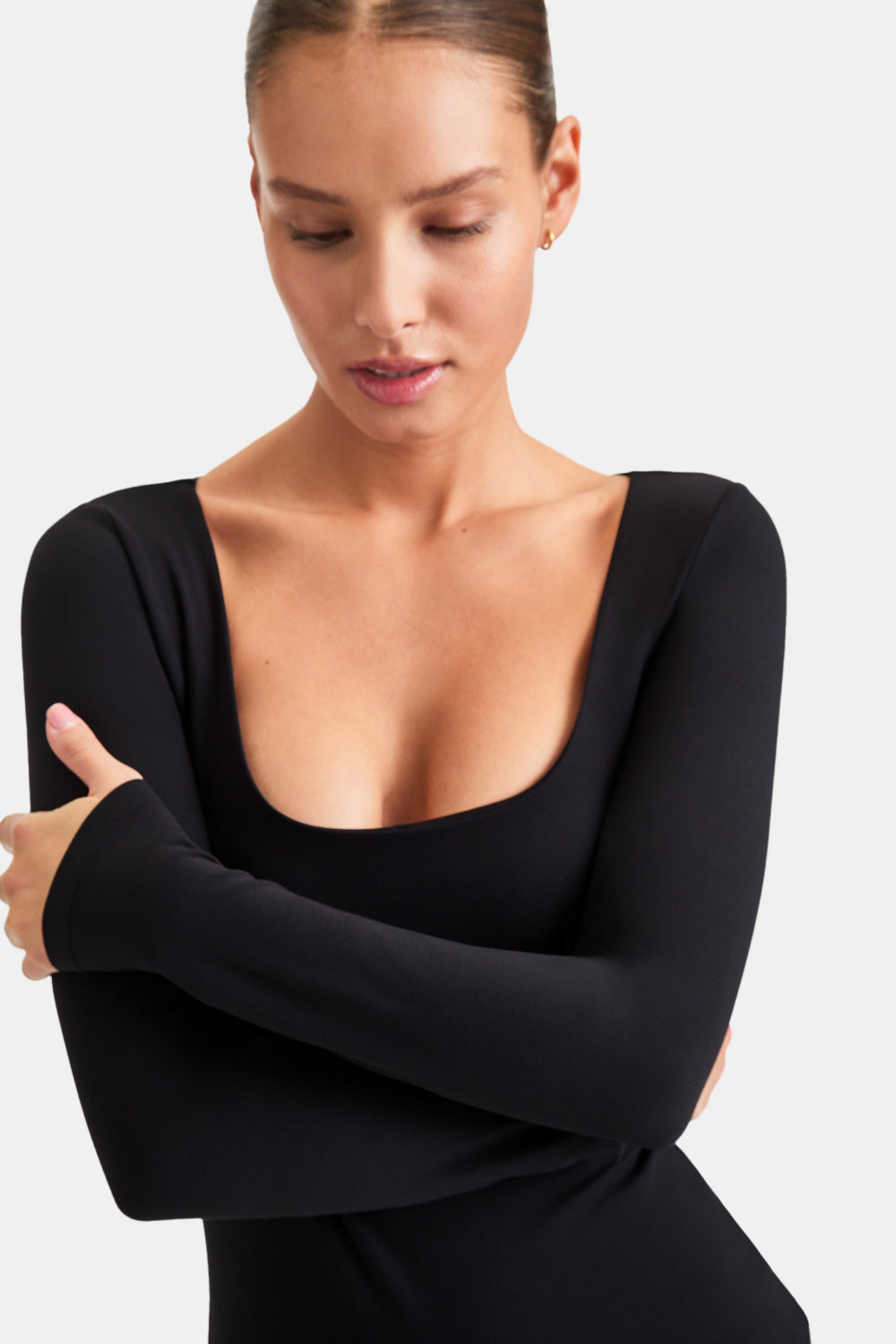 DAYFLEX BUILT-IN SUPPORT SCOOP NECK LONG SLEEVE TOP - SHADOW BLACK