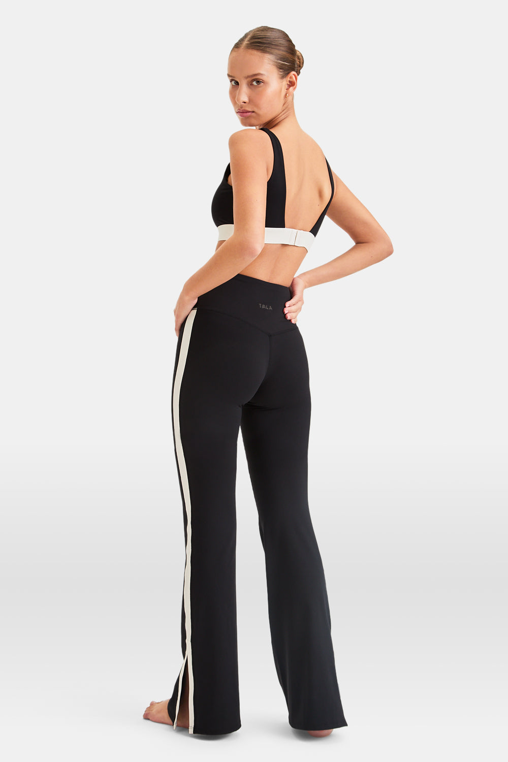 DAYFLEX CONTRAST STRIPE SIDE SPLIT FLARED YOGA PANT NO FRONT SEAM - SHADOW BLACK AND IVORY