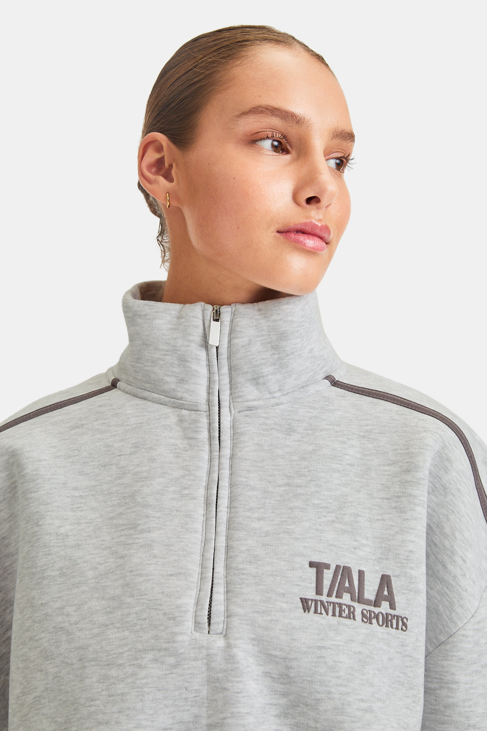 TALA WINTER SPORTS OVERSIZED QUARTER ZIP SWEATSHIRT - GREY MARL