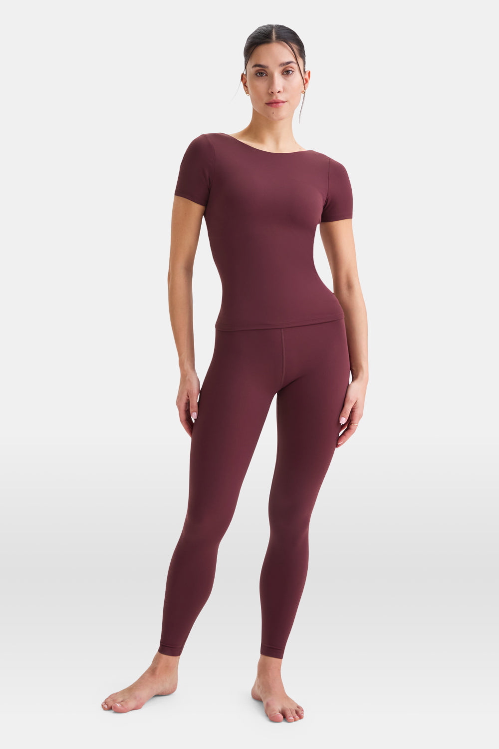 DAYFLEX BUILT-IN SUPPORT TWIST BACK FULL LENGTH T-SHIRT - BURGUNDY