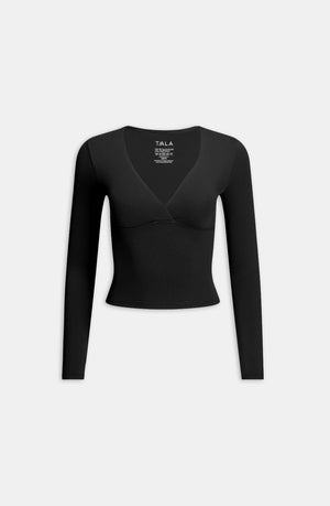 DAYFLEX BUILT-IN SUPPORT V NECK LONG SLEEVE TOP - SHADOW BLACK