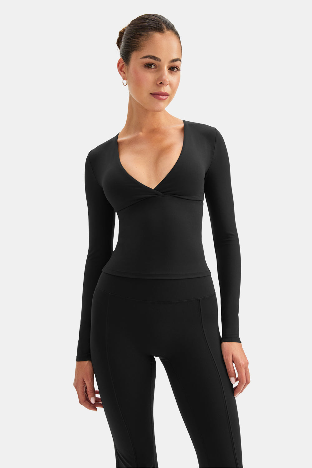 DAYFLEX BUILT-IN SUPPORT V NECK LONG SLEEVE TOP - SHADOW BLACK