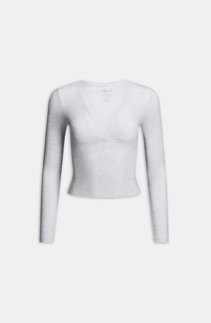 DAYFLEX BUILT-IN SUPPORT V NECK LONG SLEEVE TOP - GREY MARL