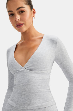 DAYFLEX BUILT-IN SUPPORT V NECK LONG SLEEVE TOP - GREY MARL