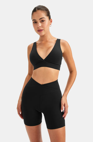 DAYFLEX V NECK SPORTS BRA - SHADOW BLACK