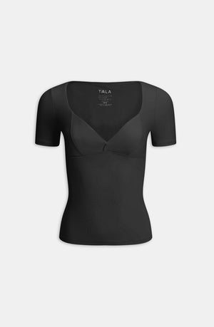 DAYFLEX BUILT-IN SUPPORT PRINCESS SEAM SHORT SLEEVE TOP - SHADOW BLACK