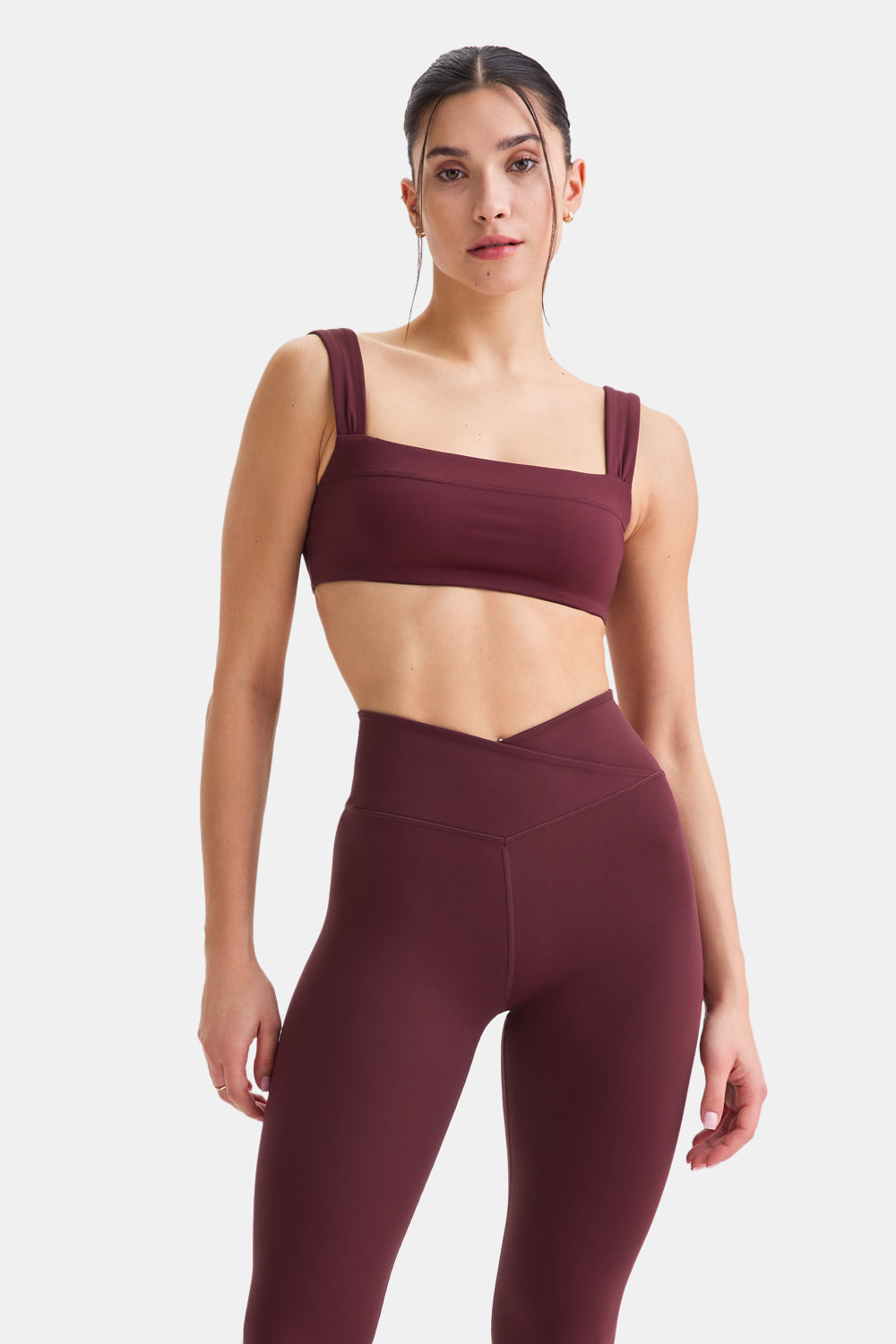 DAYFLEX RUCHED STRAP BANDEAU SPORTS BRA - BURGUNDY