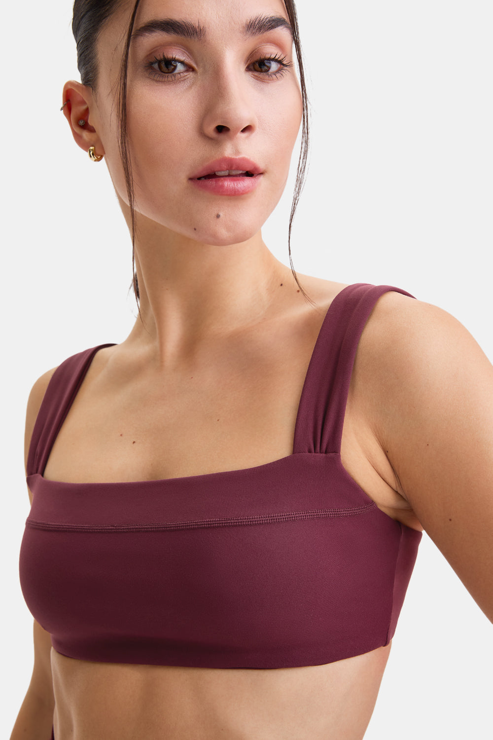 DAYFLEX RUCHED STRAP BANDEAU SPORTS BRA - BURGUNDY