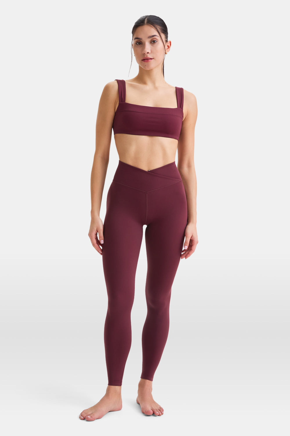 DAYFLEX RUCHED STRAP BANDEAU SPORTS BRA - BURGUNDY