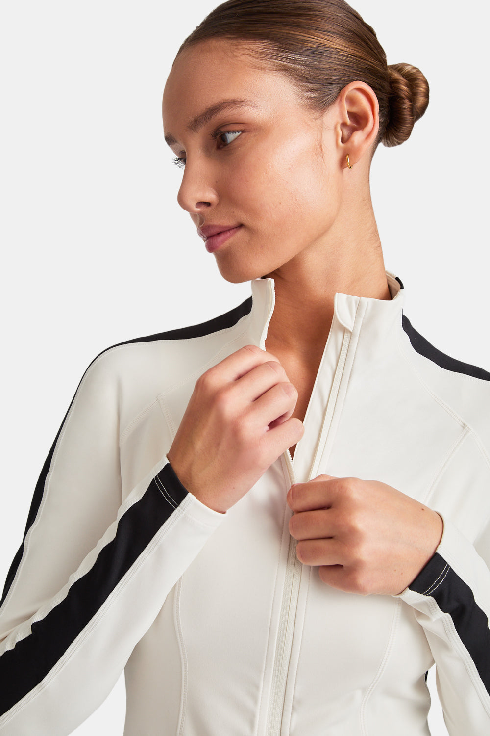 DAYFLEX CONTRAST STRIPE ZIP THROUGH JACKET - IVORY AND SHADOW BLACK