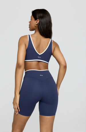 DayFlex Contrast Trim High Waisted Cycling Short - Navy And Buttermilk