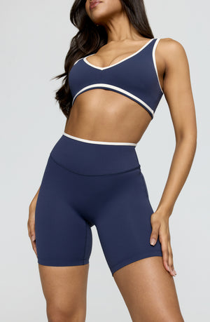 DayFlex Contrast Trim High Waisted Cycling Short - Navy And Buttermilk