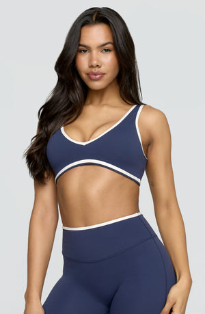 DayFlex Plunge Neck Push-Up Sports Bra - Navy And Buttermilk