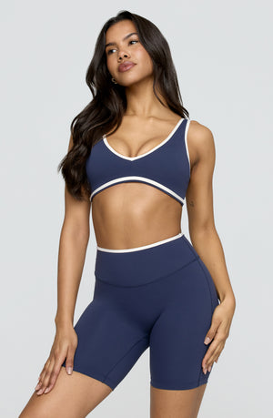 DayFlex Plunge Neck Push-Up Sports Bra - Navy And Buttermilk