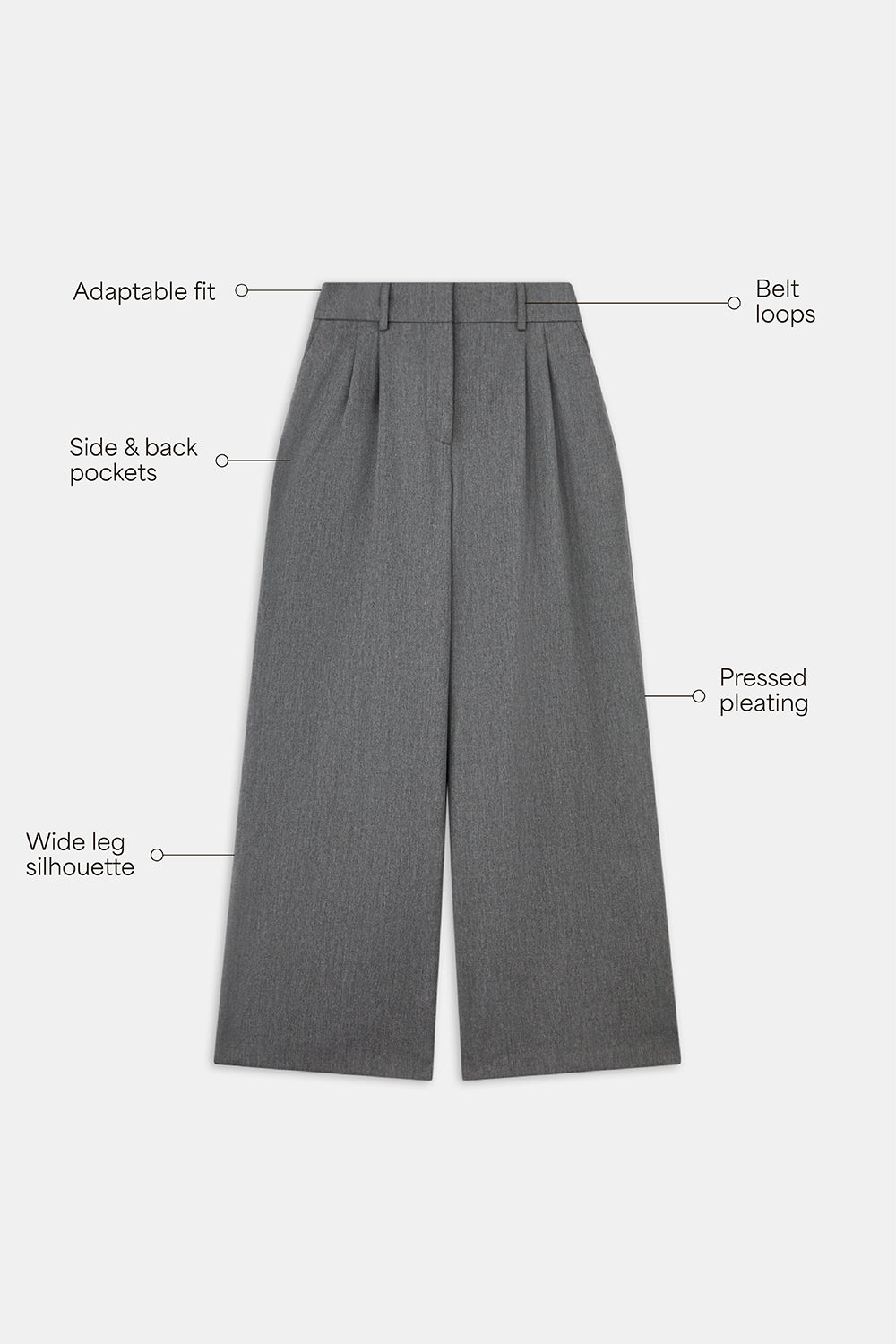 EVERYDAY TAILORING ADJUSTABLE WIDE LEG TROUSERS - CHARCOAL GREY MARL