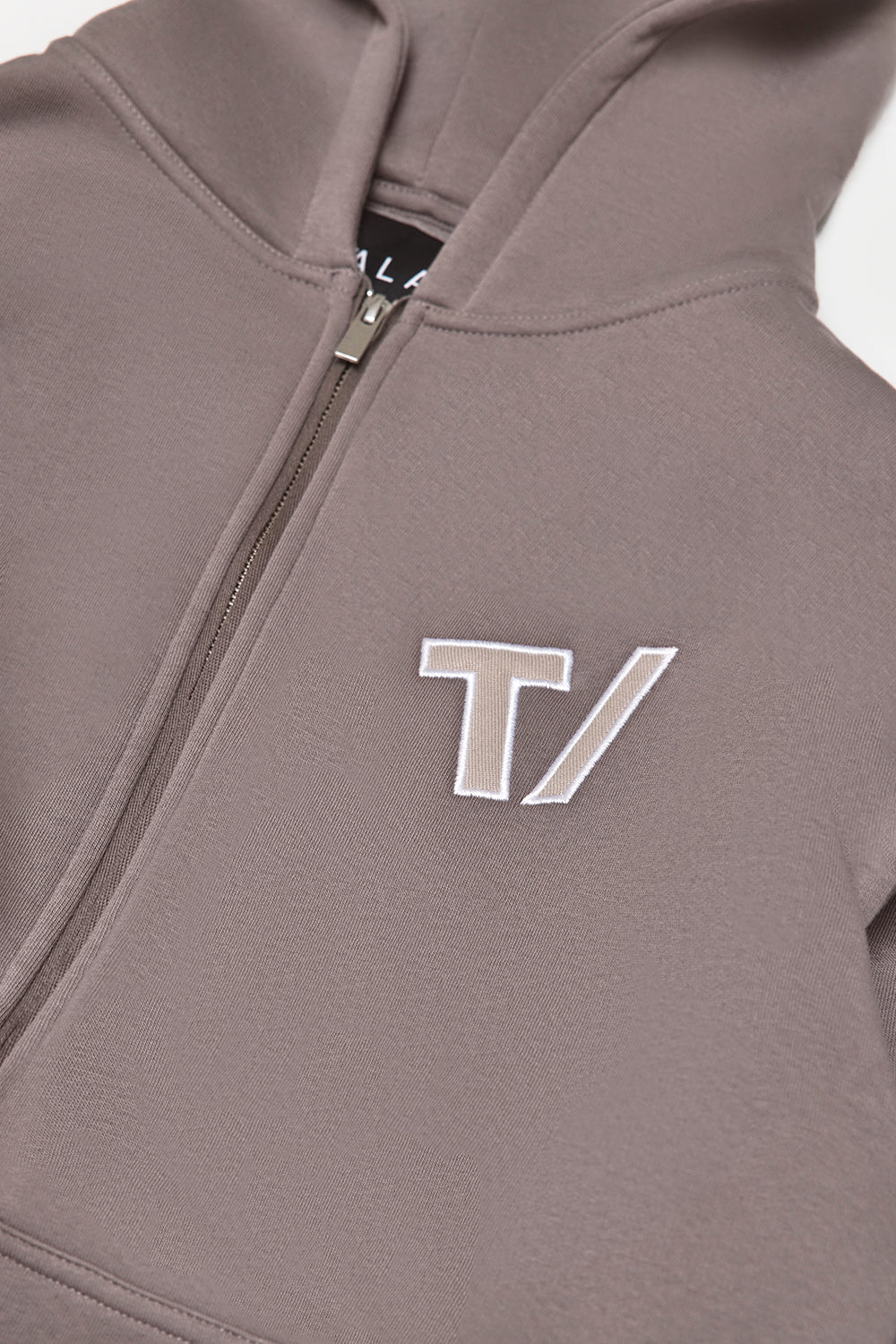 OVERSIZED ZIP THROUGH LOGO HOODIE - PEBBLE