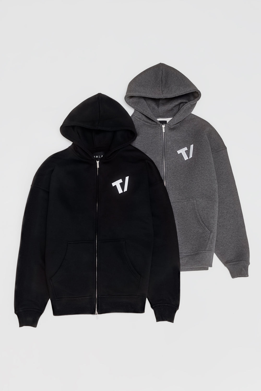 OVERSIZED ZIP THROUGH LOGO HOODIE - BLACK