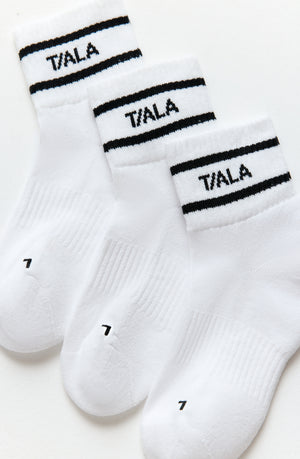 TALA Logo Stripe Socks 3 Pack - White And Black