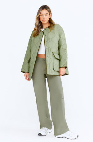 OVERSIZED REVERSIBLE QUILTED JACKET- LIGHT OLIVE AND ARMY GREEN