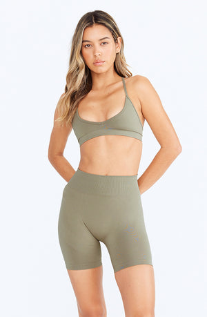 SCULPT SEAMLESS SCRUNCH CYCLING SHORTS - OLIVE MARL