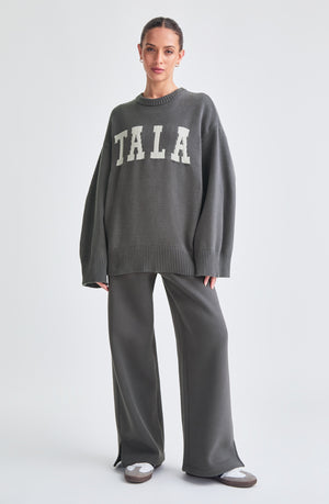 TALA LOGO KNIT SWEATER - CHARCOAL AND MILK