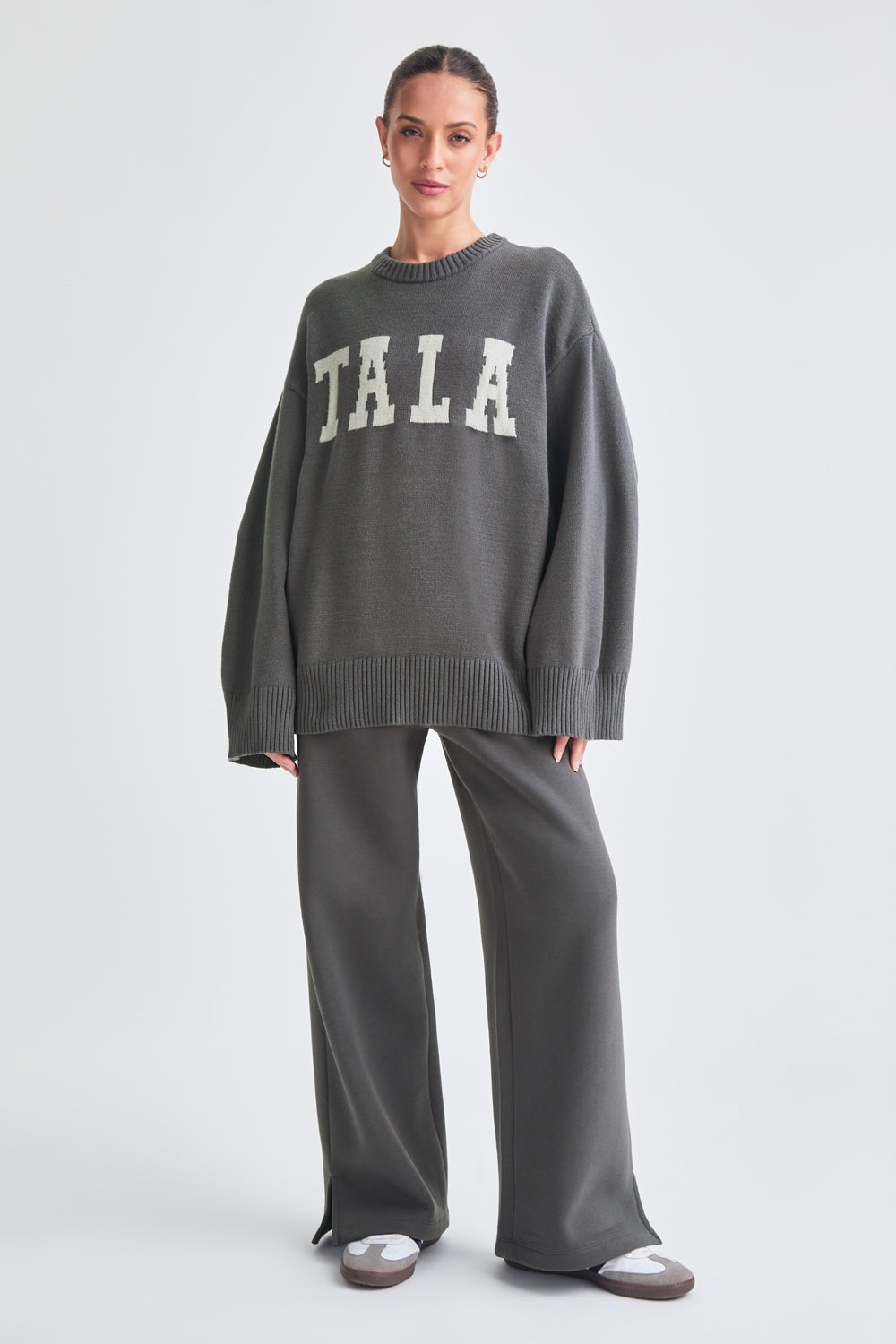 TALA LOGO KNIT SWEATER - CHARCOAL AND MILK