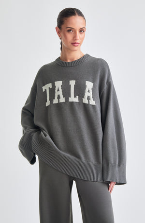 TALA LOGO KNIT SWEATER - CHARCOAL AND MILK