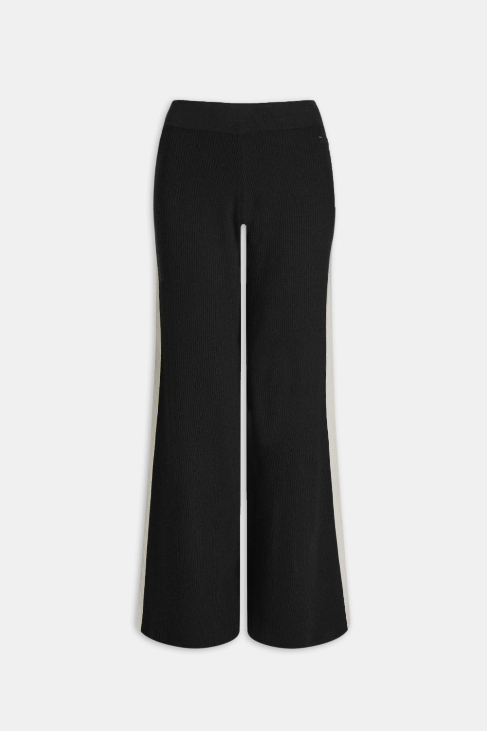 WIDE LEG CONTRAST RIBBED KNIT TROUSERS - BLACK AND BUTTERMILK