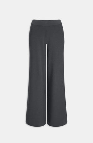 WIDE LEG CONTRAST RIBBED KNIT TROUSERS - CHARCOAL