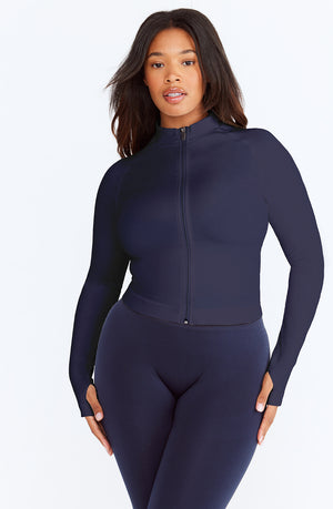 SCULPT SEAMLESS MOCK NECK ZIP THROUGH JACKET-  NAVY MARL