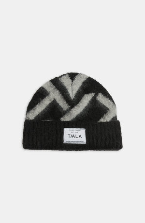 T LOGO BRUSHED BEANIE - CHARCOAL AND BLACK