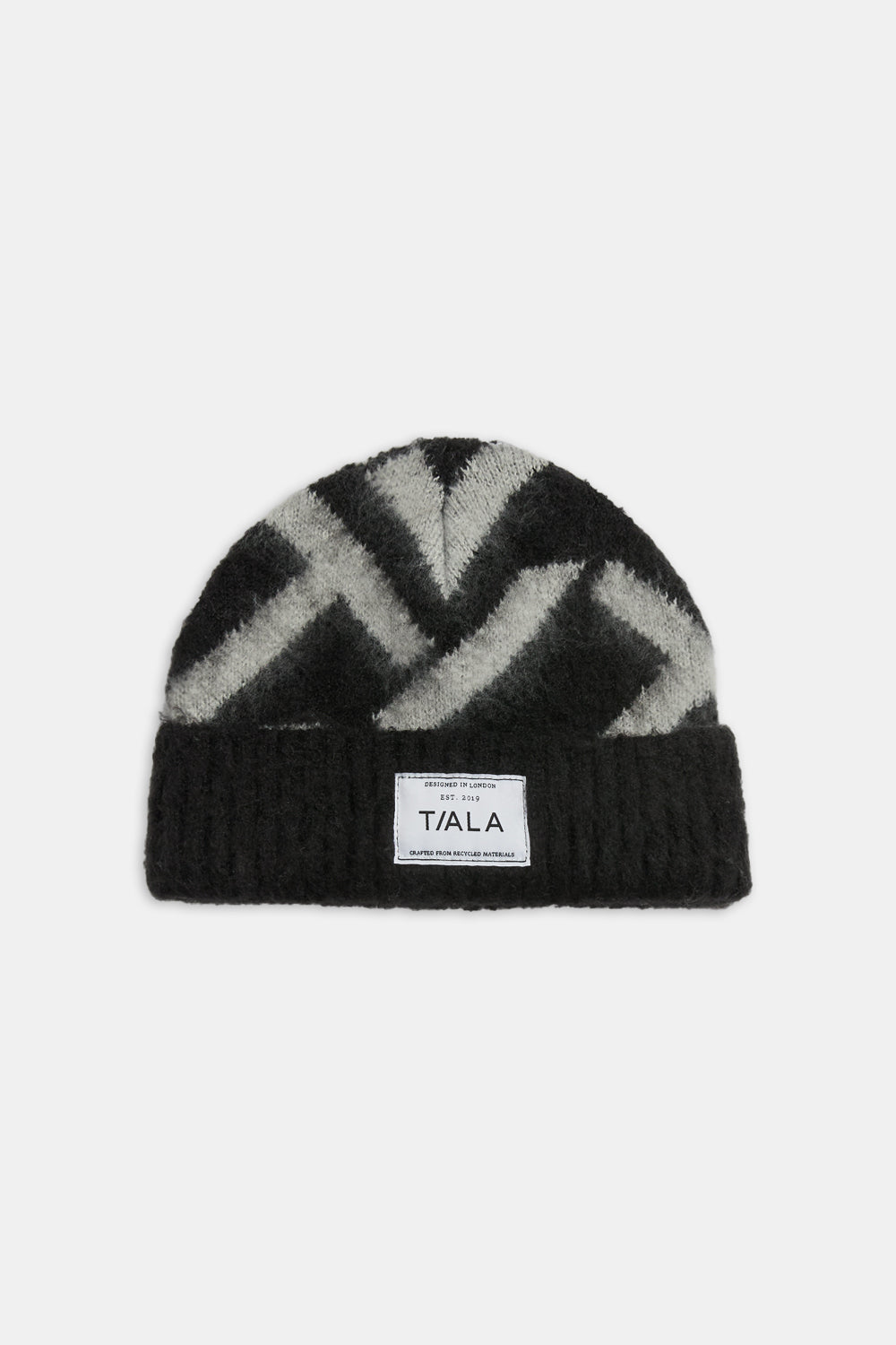 T LOGO BRUSHED BEANIE - CHARCOAL AND BLACK