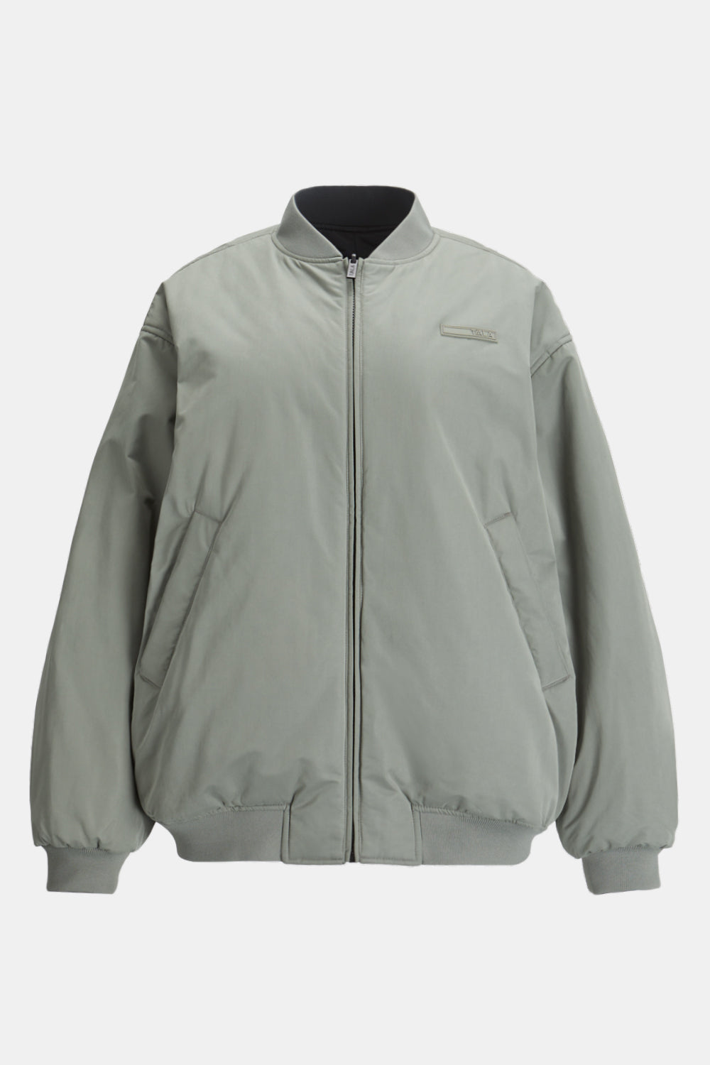 REVERSIBLE OVERSIZED BOMBER JACKET - BLACK AND COOL OLIVE