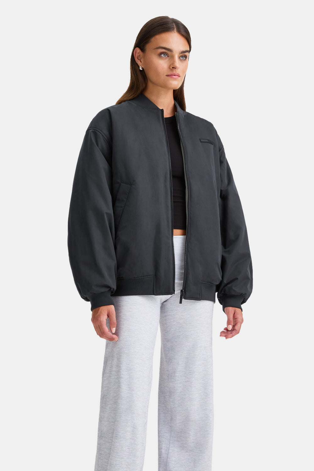 REVERSIBLE OVERSIZED BOMBER JACKET - BLACK AND COOL OLIVE